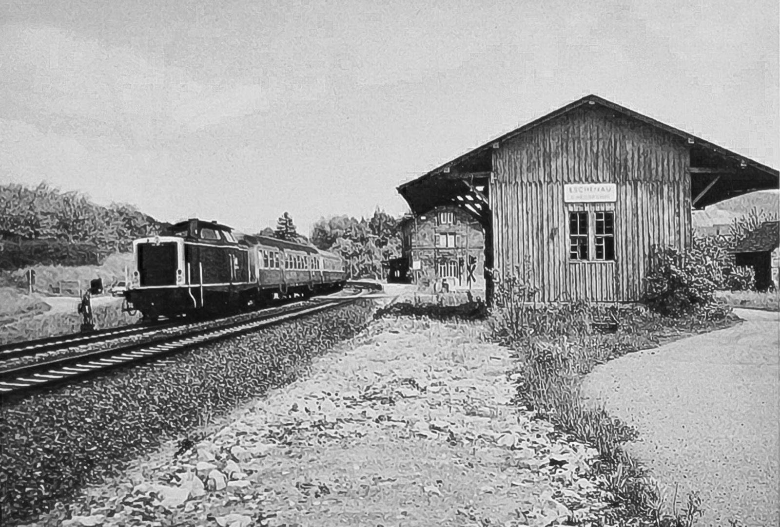 Das Bahnhofsgelände in Eschenau Anfang der achtziger Jahre